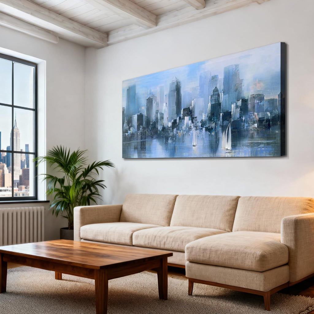 Blue New York Cityscape Brooklyn Bridge Canvas Wall Art | HD Print, Waterproof non-fading, Modern Decoration