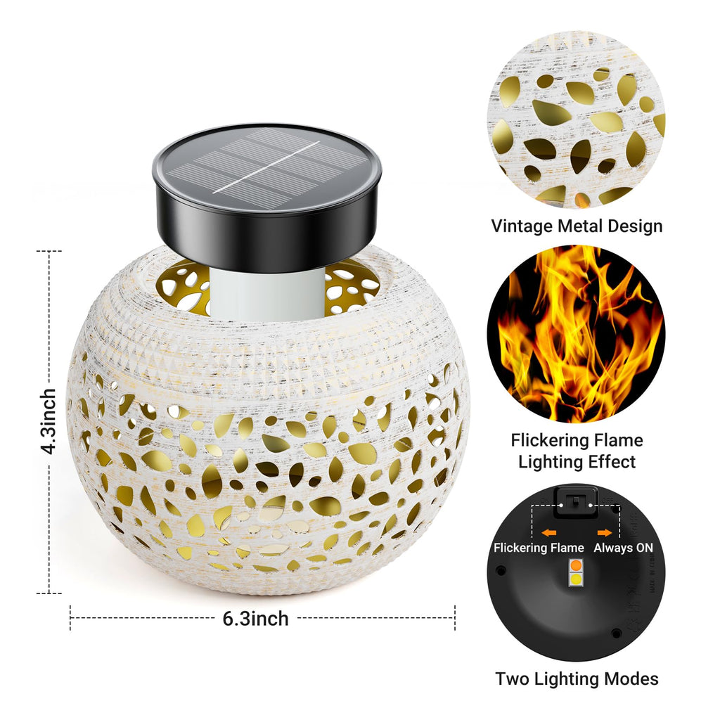 Solar Lanterns Outdoor Waterproof Table Lights: Upgraded Solar Flame Lantern, 2 Lighting Modes White Lantern