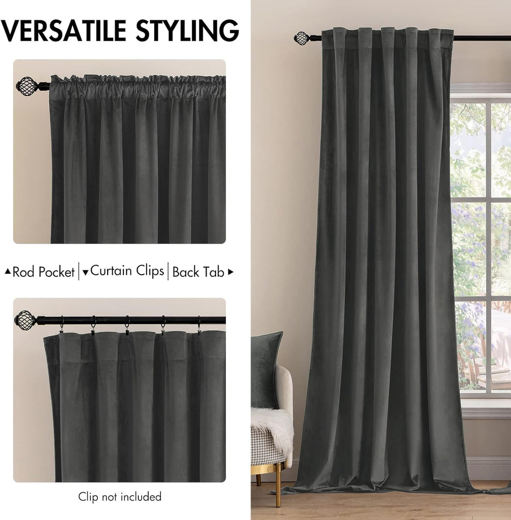Velvet Curtains 52x84 inches 2 Panels Gray Blackout Curtains