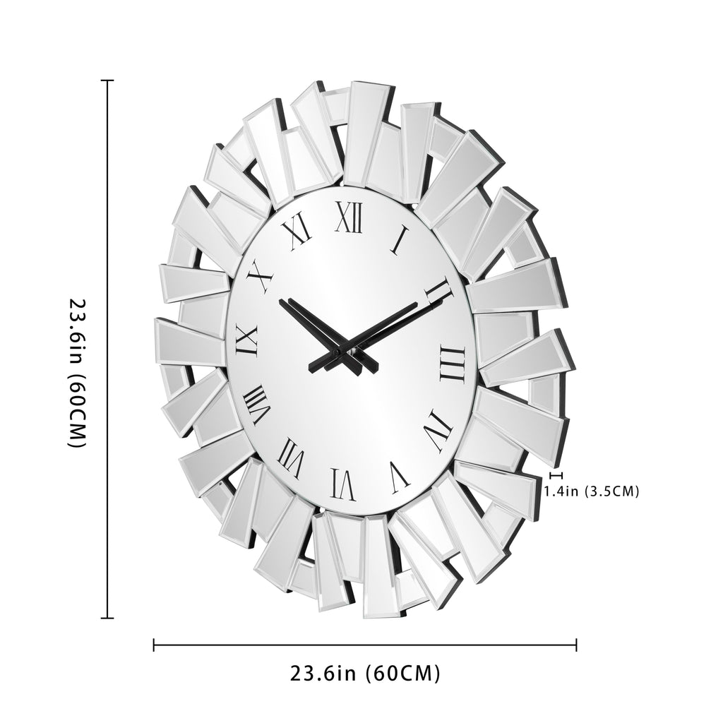 Silver Wall Clock, 24" Large Modern Mirror Clock