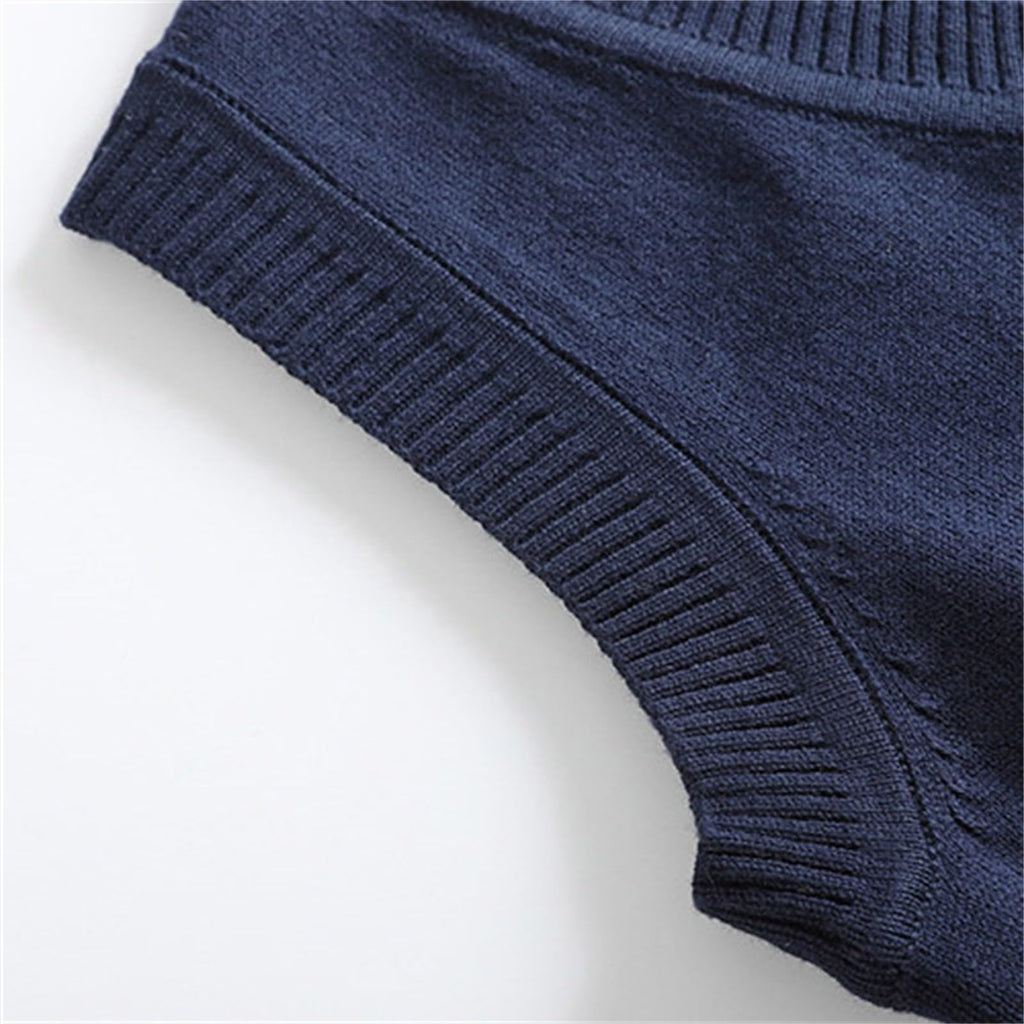 Navy Blue Sweater Boys School Uniform, Cable Knit V-Neck Knitted Uniform Toddler Kids Girls Clothes Dress Vests