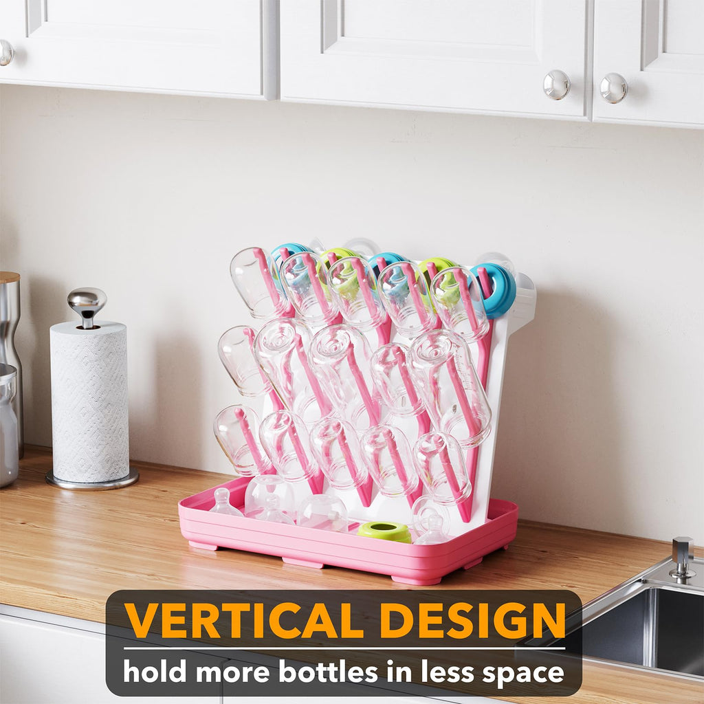 Baby Bottle Drying Rack with 20 Hooks, Space Saving Kitchen Bottles Rack Dryer, Vertical Baby Bottle Holder Organizer