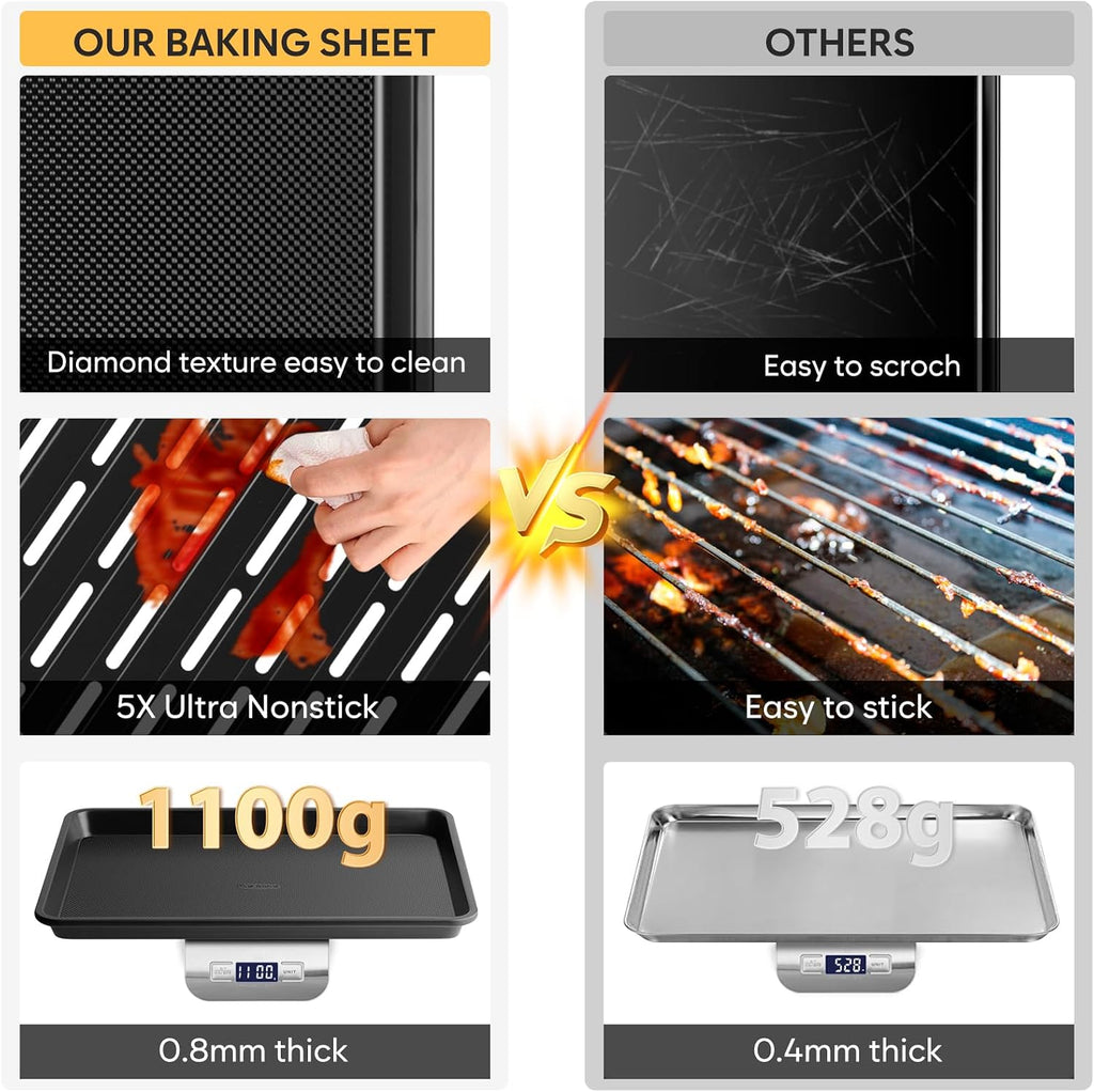 Nonstick Sheet Set with Cooling Rack, 4-Piece Cookie Sheets for , 0.8mm Heavy Duty Carbon Steel Oven Pans, Ceramic