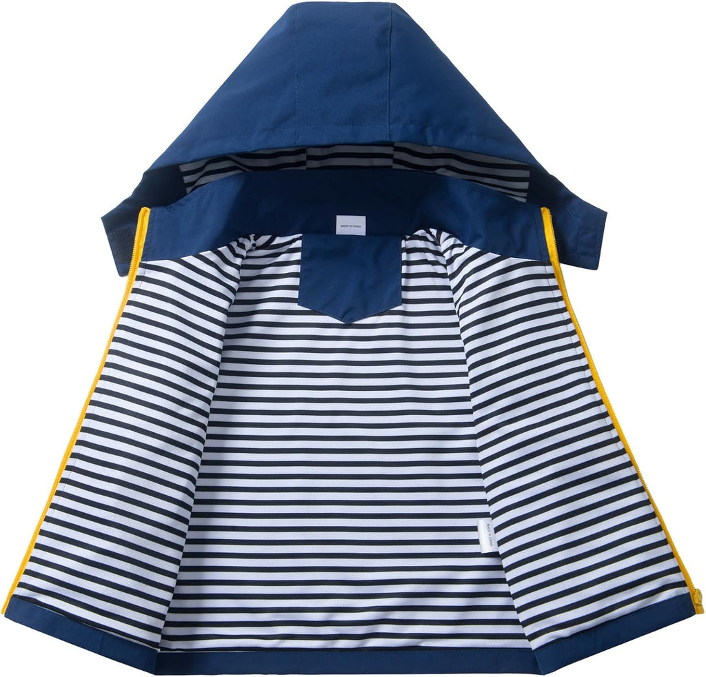 Boys Rain Jacket with Detachable Hood Lightweight Raincoats for Kids
