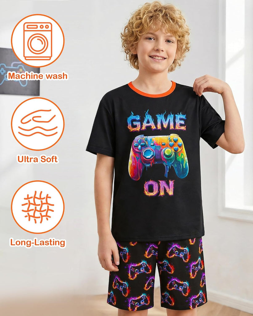 Boys 2 Piece Pajamas, Kids Short Summer Sleepwear Set, Boys Cozy Short Sleeves and Shorts PJs