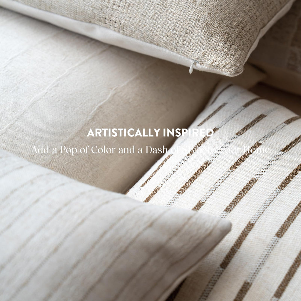Decorative Neutral Throw Pillow Covers 24x24 Farmhouse Pillow Covers Cotton Stripe Cushion Covers Home Decor for Sofa