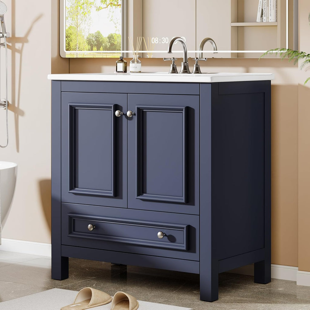 30" Modern Bathroom Vanity with Sink, Freestanding Bathroom Vanities Cabinet with Ceramic Basin Combo