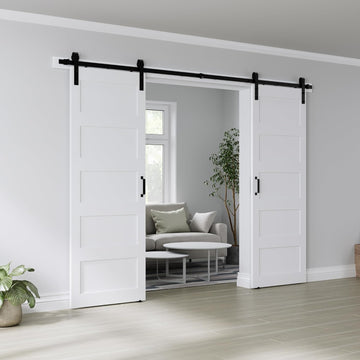 Double 30" x 84" White Barn Door with 10FT Sliding Door Hardware Kit Included, Assemblely Needed, Wa
