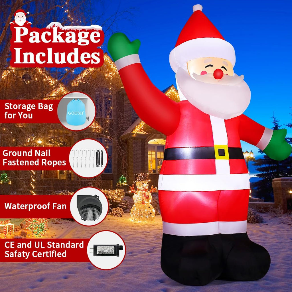 8.8 FT Waving Christmas Inflatables Santa Claus Shaking Hand - Outdoor Santa Christmas Decorations Blow Up Santa for