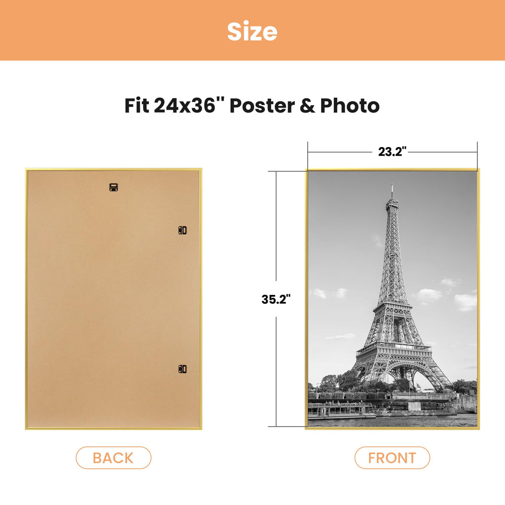 24x36 Poster Frame, Easy Slide-In Assembly, Gold, 3 Pack