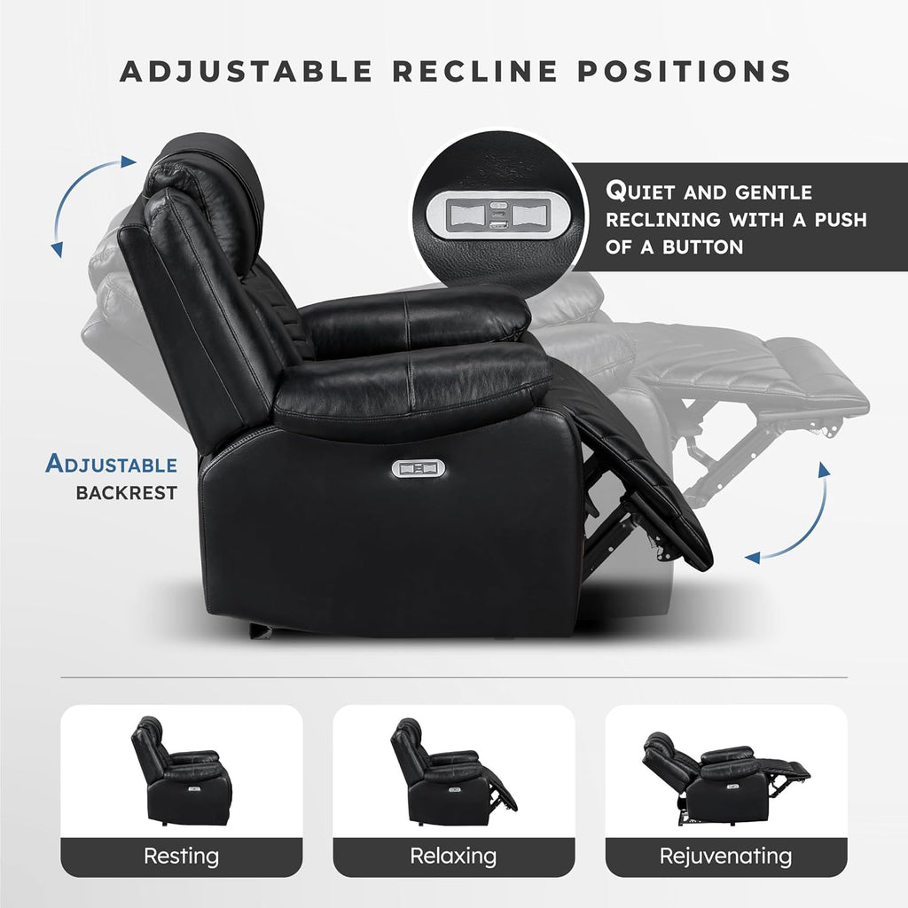 Lexicon Wall Hugger Power Double Reclining Loveseat with Console, Faux Leather Home Theater Seating with LED Lighting