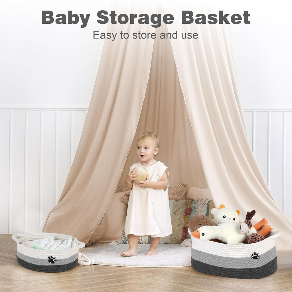 Dog Toy Basket, 30L Toy Box and Bin for Dog Cat Storage, 19.7" X 11" X 7.9" Large Woven Rope Basket for Blankets