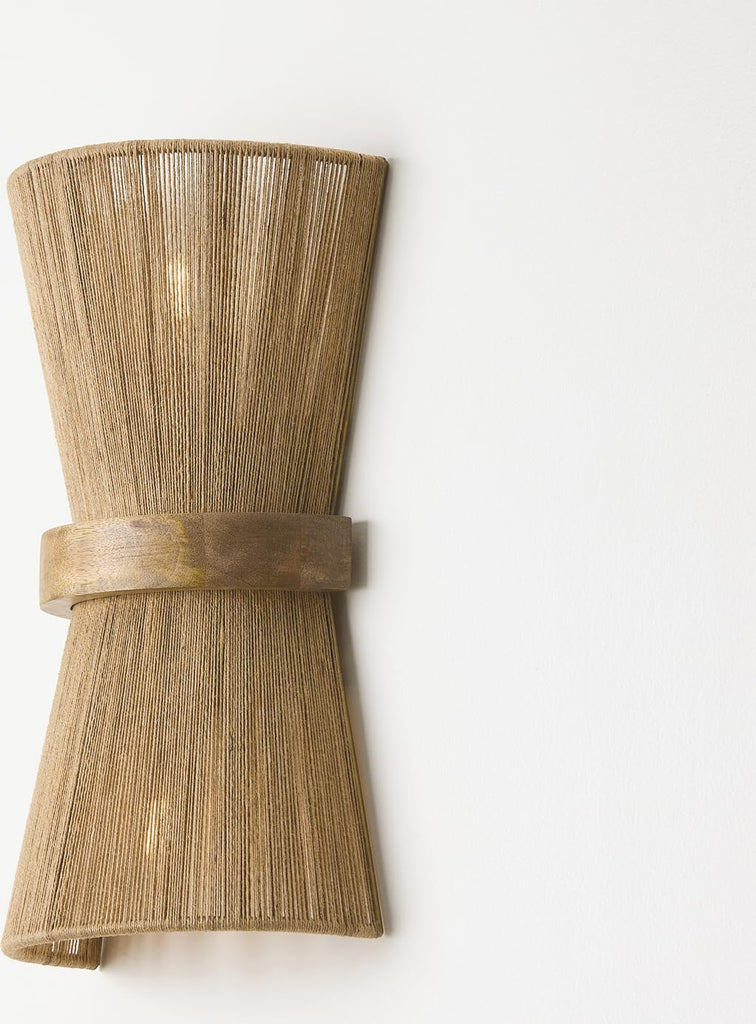 Lighting Maya Modern Mango Wood and Hand-Wrapped Natural Jute Rope Wall Sconce, 2-Light 120 Total Watts, 16"