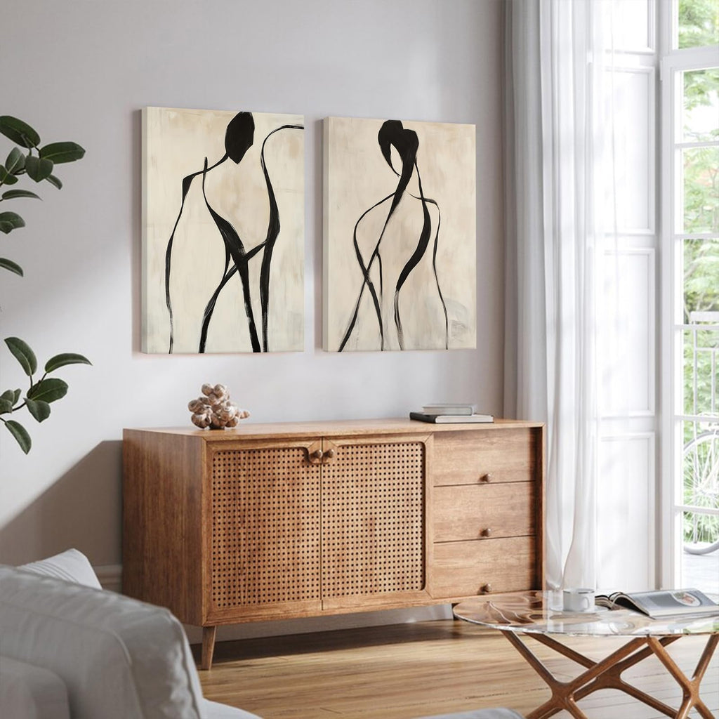 Minimalist Woman Line Wall Art Black and White Poster Abstract Modern Canvas Wall Art Decor Female Figure Painting