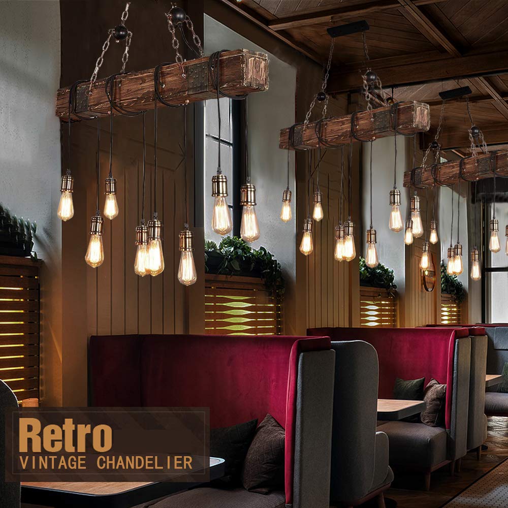8-Lights Rustic Farmhouse Wood Beam Chandeliers