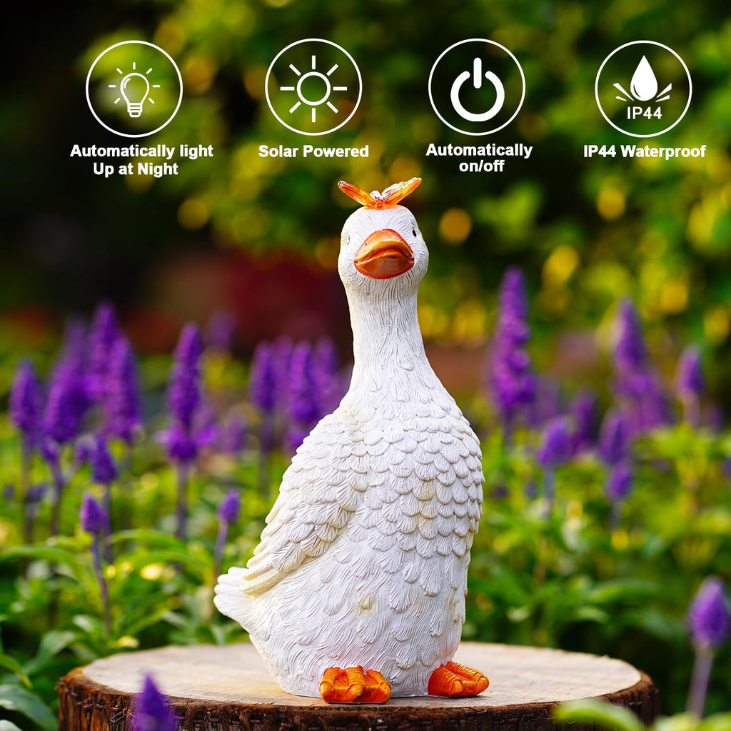 Garden Goose with Solar Butterfly Statue