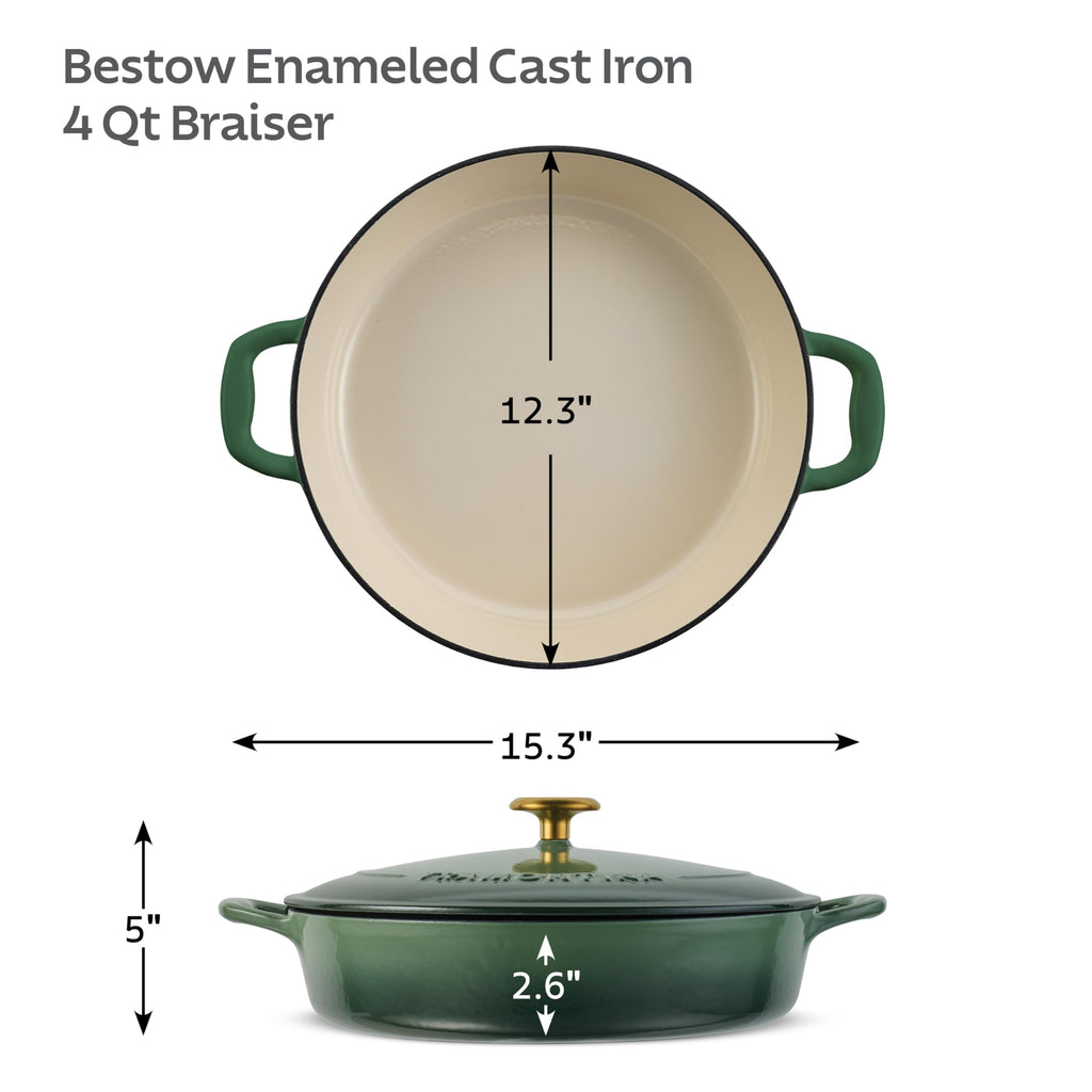 Bestow Enameled Cast Iron 4-Qt Braiser Pan with Lid, Cactus
