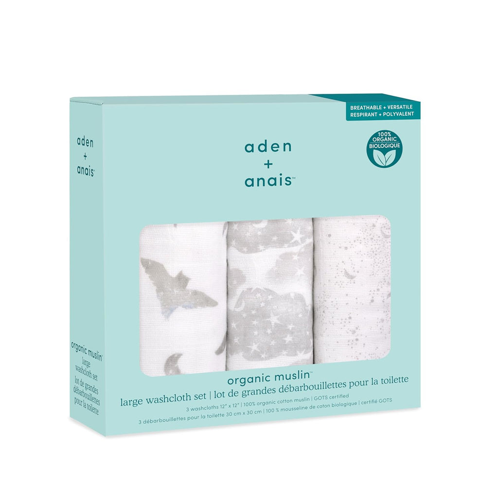 Organic Oversized Washcloth Pack, Super Soft 100% Organic Cotton Muslin, Gentle on Skin, 3 Absorbent 12x12 Layers