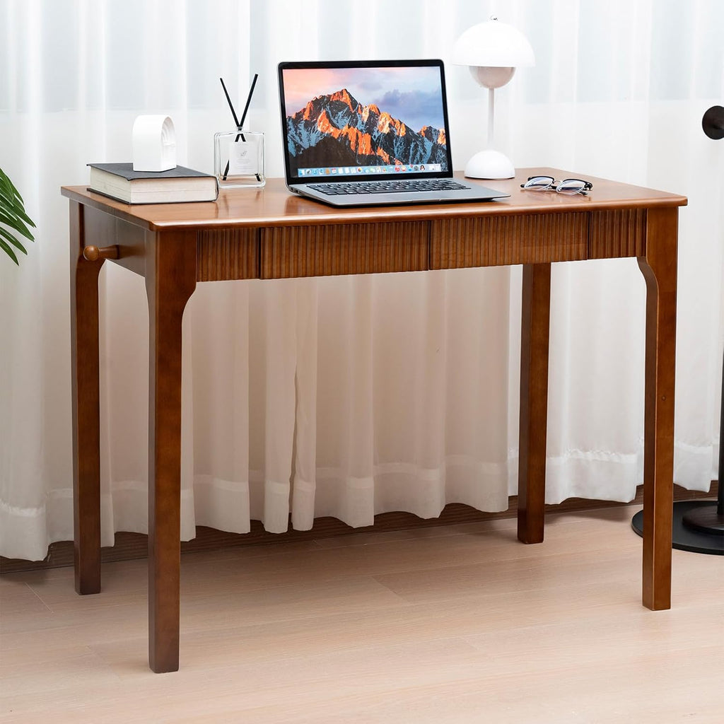 39.4'' Solid Wood Desk with Drawers, Mid Century Modern Home Office Desk