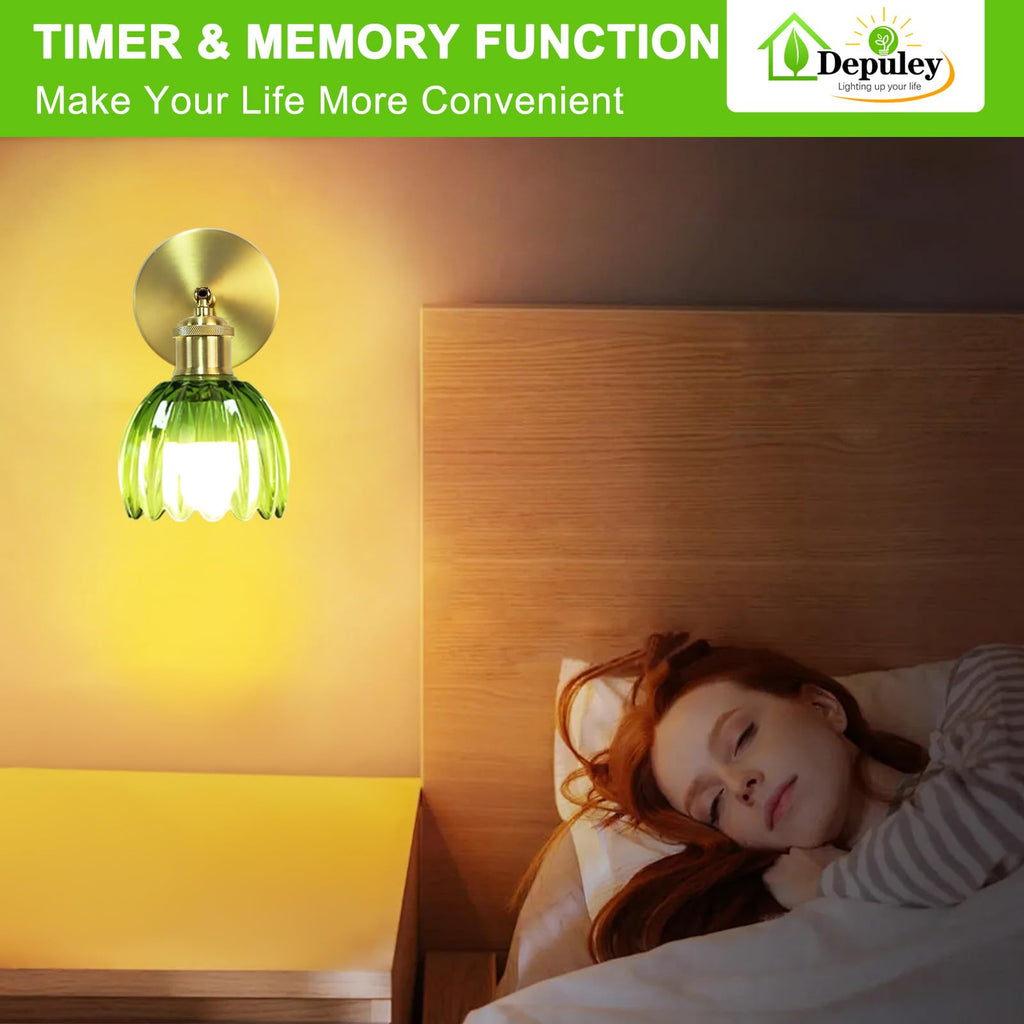 Battery Operated Wall Sconce: Set of 2 Wireless Wall Lights with Tulip Glass Lampshade - Rechargeable 15 Colors Gold