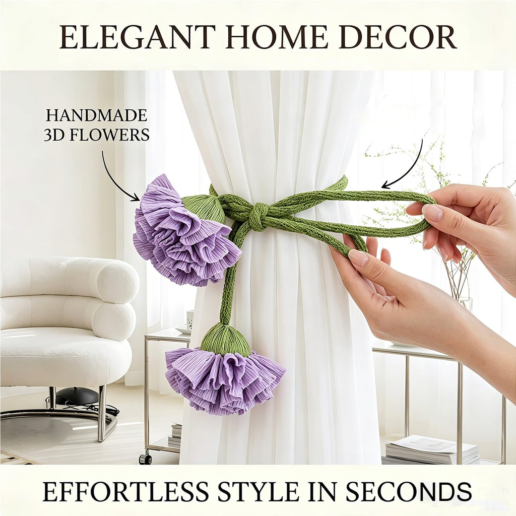 Handmade Curtains Tiebacks, Boho Flower Curtain Tie Backs Curtain Holder Tie Backs for Curtains Braided,Cute Flower