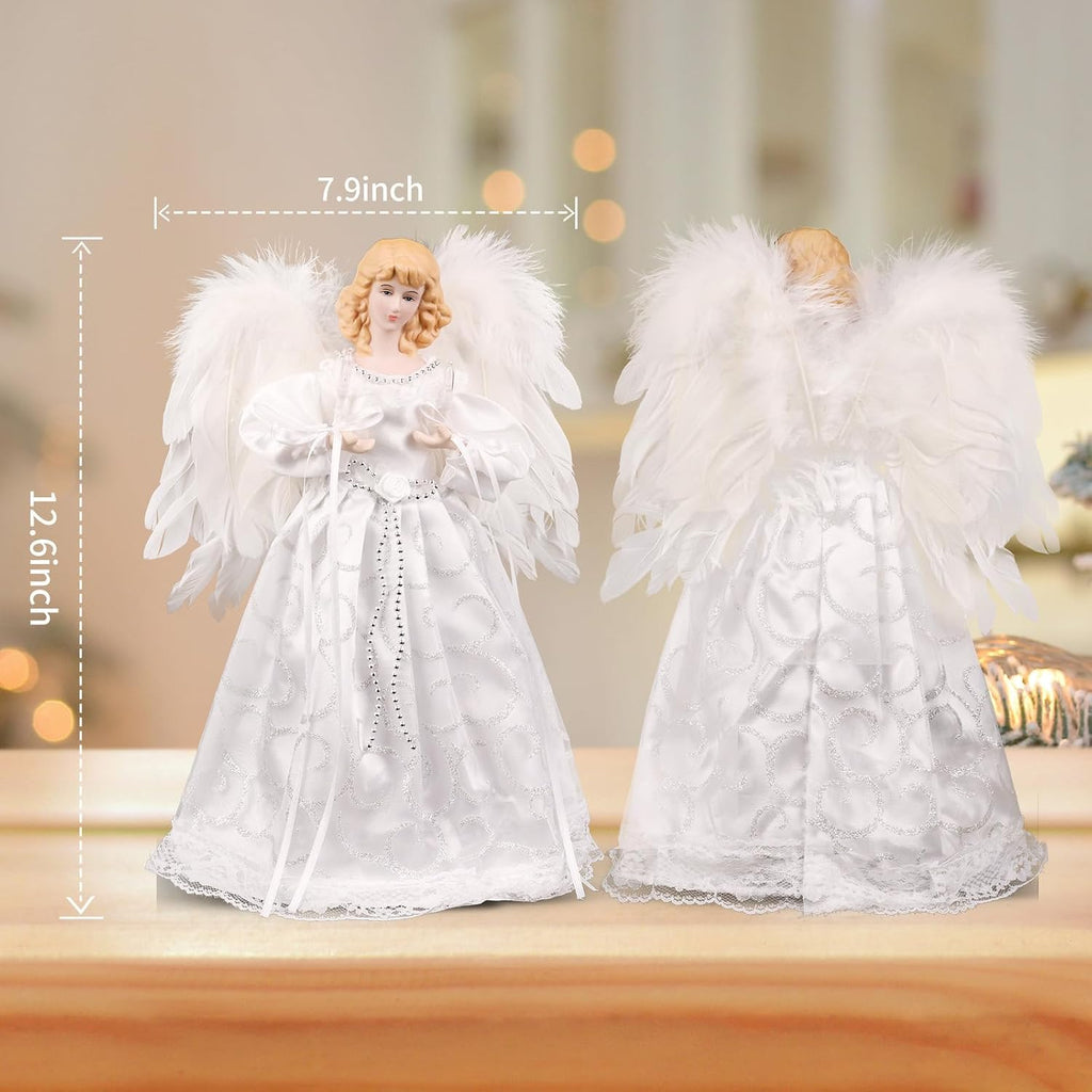 Tree Topper with Lights | 12.5 inch White Angel Tree Topper