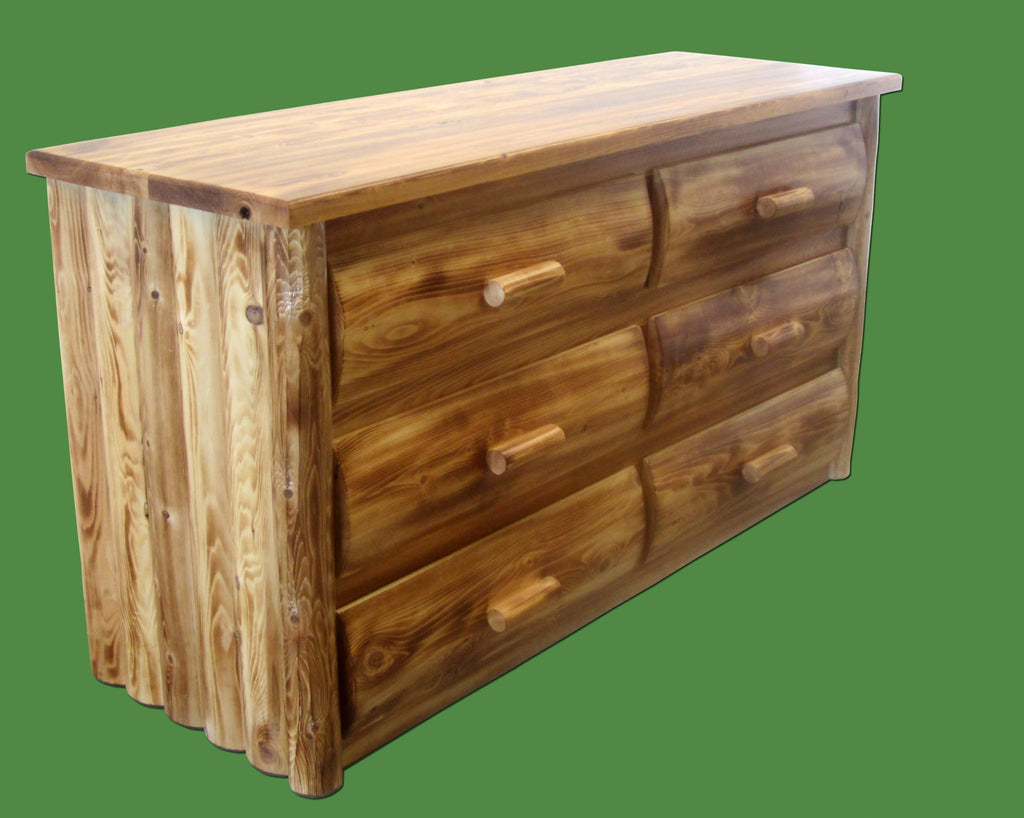 Log Dresser [6 Drawer] - Torched Cedar/Dovetail / 100% Solid Wood/Amish Handcrafted in USA