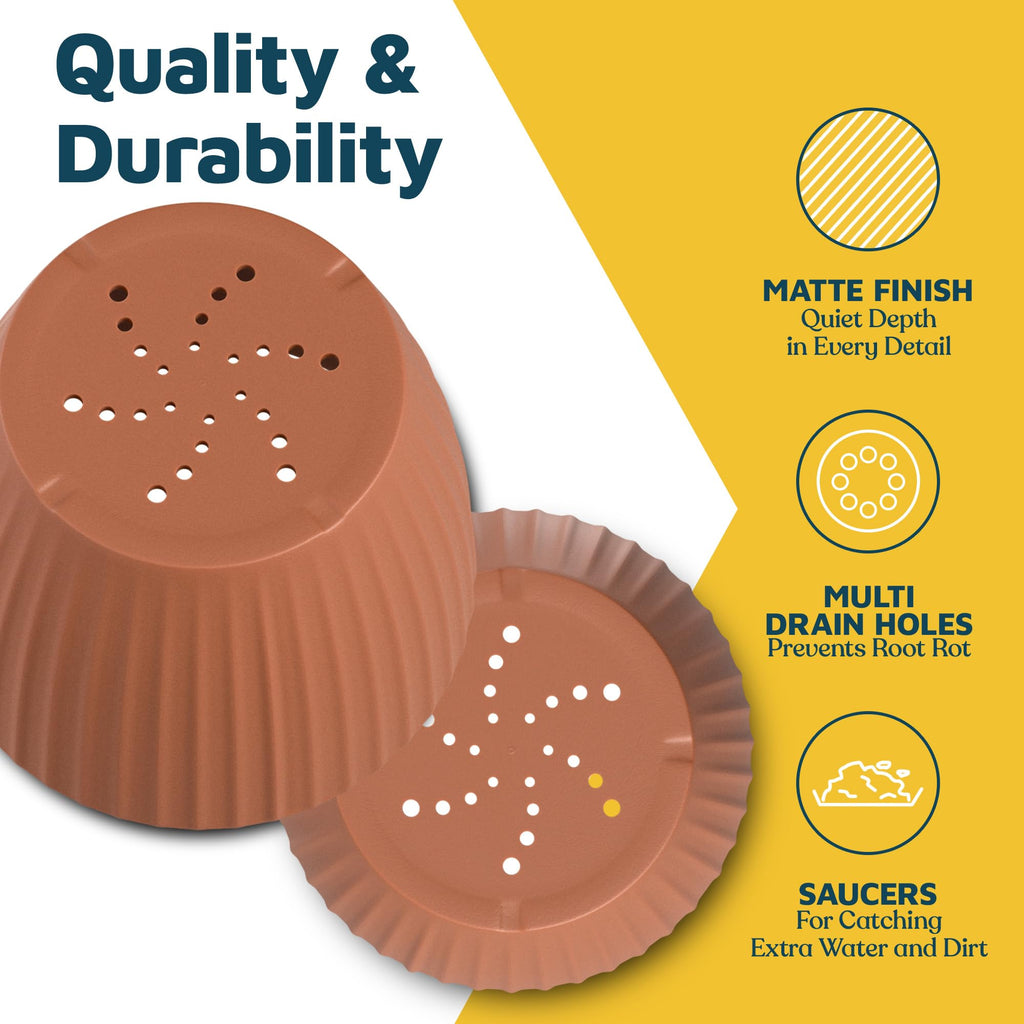 Terracotta 6-Inch Plant Pots with Drainage & Saucers 24 Pack, Indoor & Outdoor Planters plants, Herbs, and Flowers