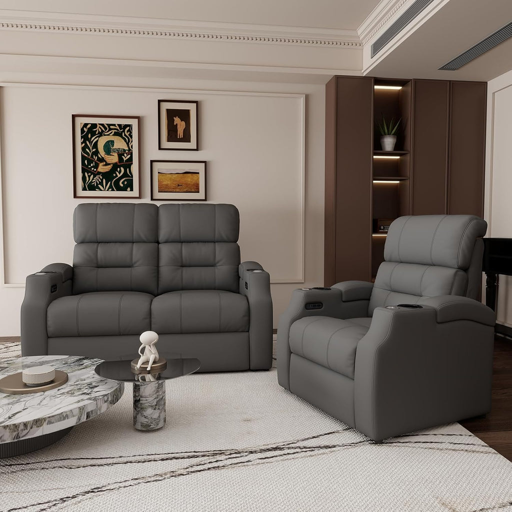 Home Theater Seating Top Grain Leather Loveseat Power Recliner Reclining Chair Zero Gravity Sofa Electric Gaming