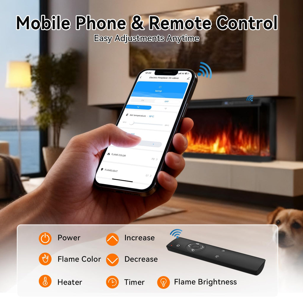 72-inch 3-Sided Wall Mount Electric Fireplace, Recessed & Built-in Design with Wi-Fi/Remote, 1500W Heater, 12 Flame