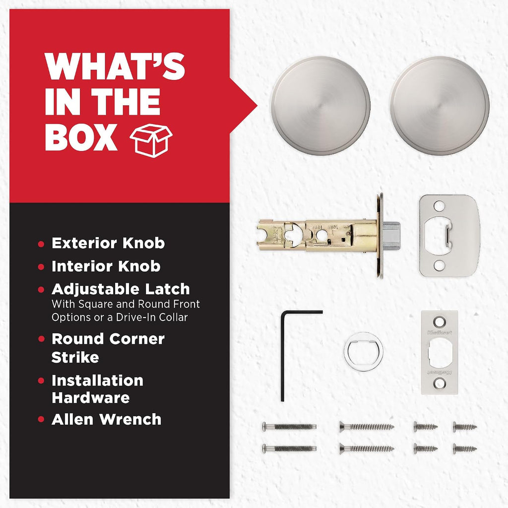 Pismo Interior Passage Door Knob, Handle For Closet and Hallway Doors, Non-Locking Doorknob in Satin Nickel, with