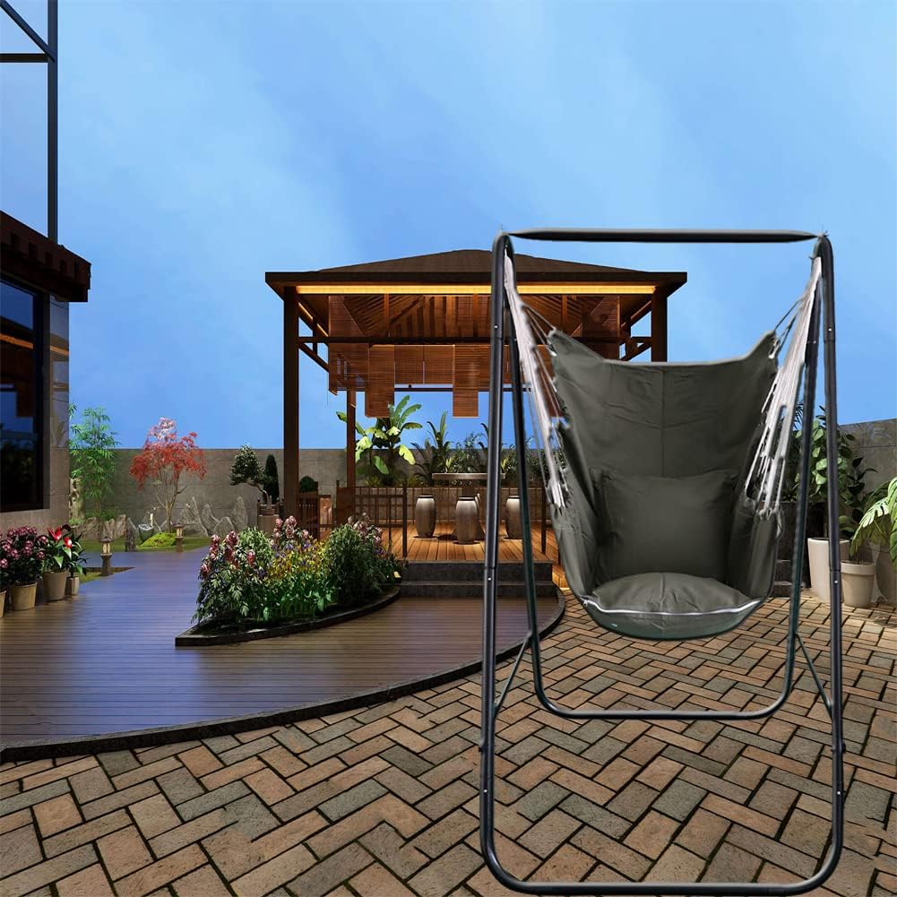 Chair with Stand,Hammock Chair Stand with Hanging Swing Chair Included,Weather Resistant Hammock Stand Max 450