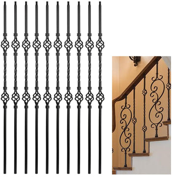 10 Pcs Wrought Iron Balusters, Hollow Double Basket Balusters