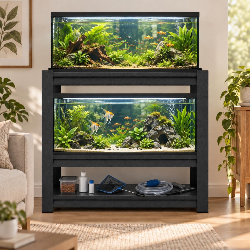 20-29 Gallon Aquarium Stand Metal Frame Fish Tank Stand with 2-Tier Storage Shelves, for 20 Gallon Long Aquarium, 34"