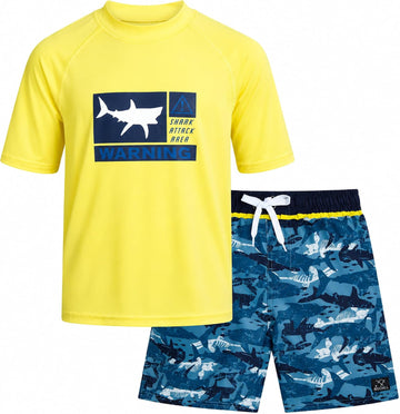 Boys Piece UPF 50 Short Sleeve Rash Guard & Swim Trunks