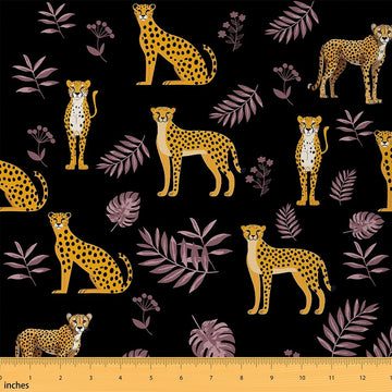 Cartoon Cheetah Fabric by The Yard Watercolor Tropical Palm Leaves Fabrics for Sewing Lovers Cute Leopard African