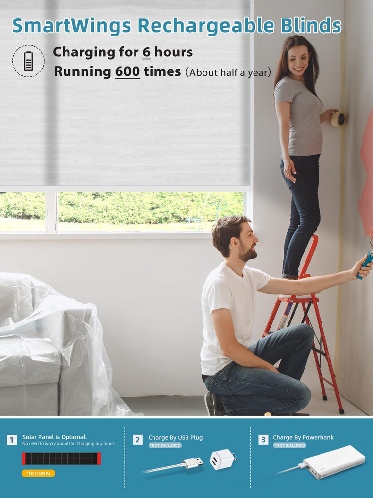 Motorized Smart Roller Shades, 70% Blackout Essential White