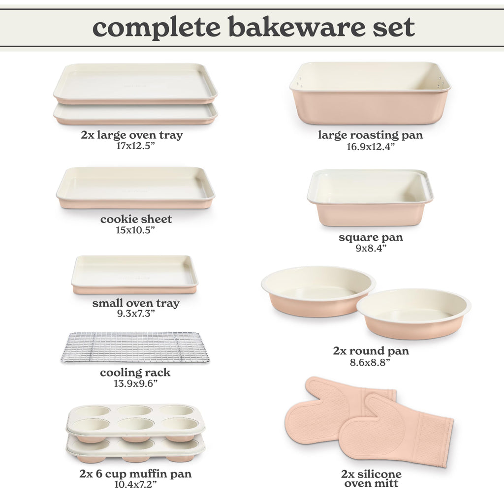Nonstick Stackable Bakeware Set - Deluxe Heavy Duty, Durable, Easy Release Baking Set, Taupe, 13 Pcs with Handles