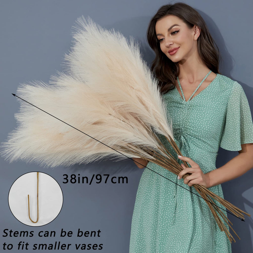 8 PCS 38"/3.1FT Large Artificial Pampas Grass Branches(Cream/Beige)