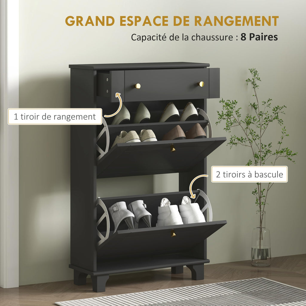 Narrow Entrance Shoe Cabinet 8 Pairs 60 x 23.5 x 98.5 cm Black