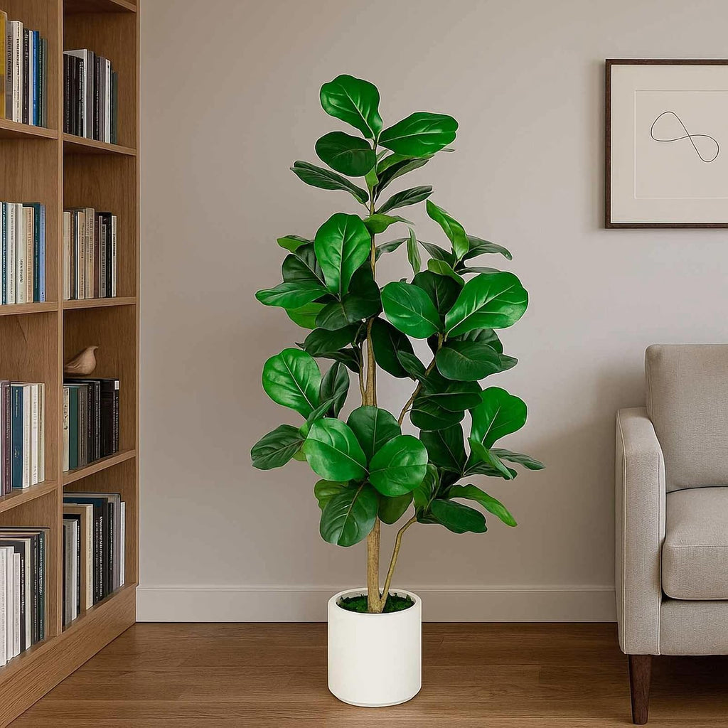 Artificial Fiddle Leaf Fig Tree 5FT Tall Faux Ficus Lyrata Tree with Planter Fig Silk Artificial Floor Plant