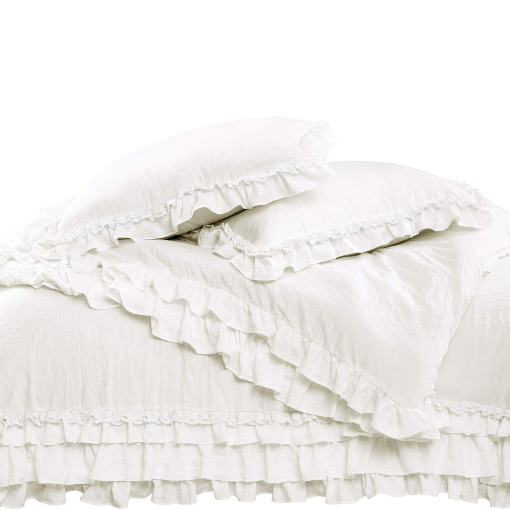 Ella Ruffle Lace Comforter, 3 Piece Set, White - Cute Comforter - Bedding Set - White Bedding