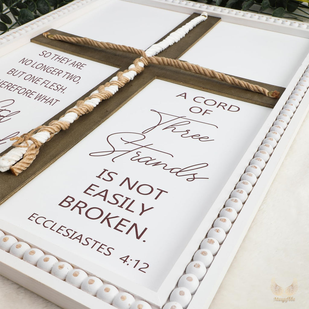 A Cord of Three Strands Wedding Ceremony Sign 16×22 in - Unity Rope Cross Braid for Wedding Unity Ideas with Bible