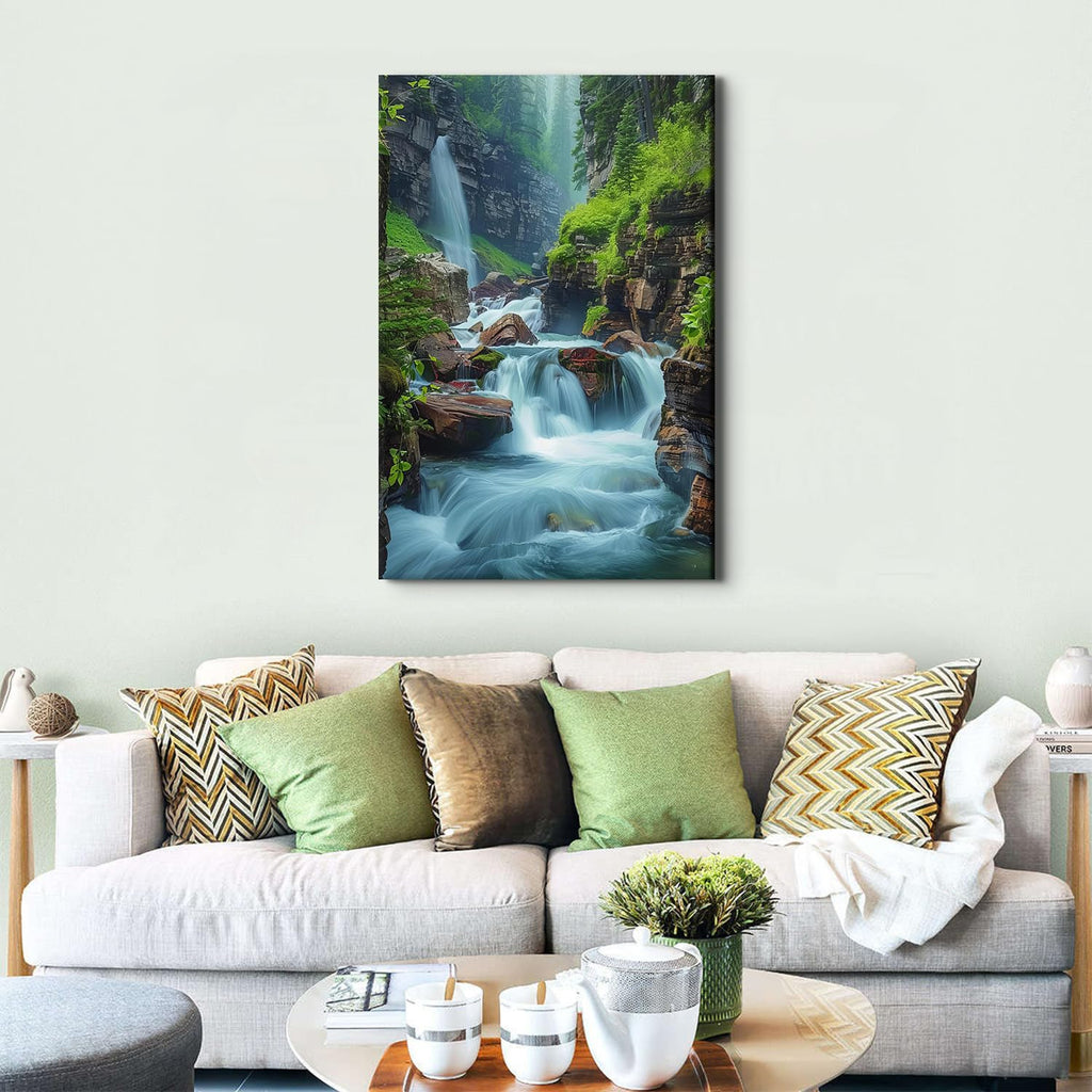 Zen Wall Art Nature Waterfall Wall Decor Office Decor National Park Canvas Picture Glacier Virginia Falls Landscape
