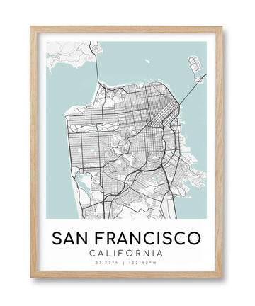 San Francisco Map Framed Wall, Minimalist Canvas Print, 12x16