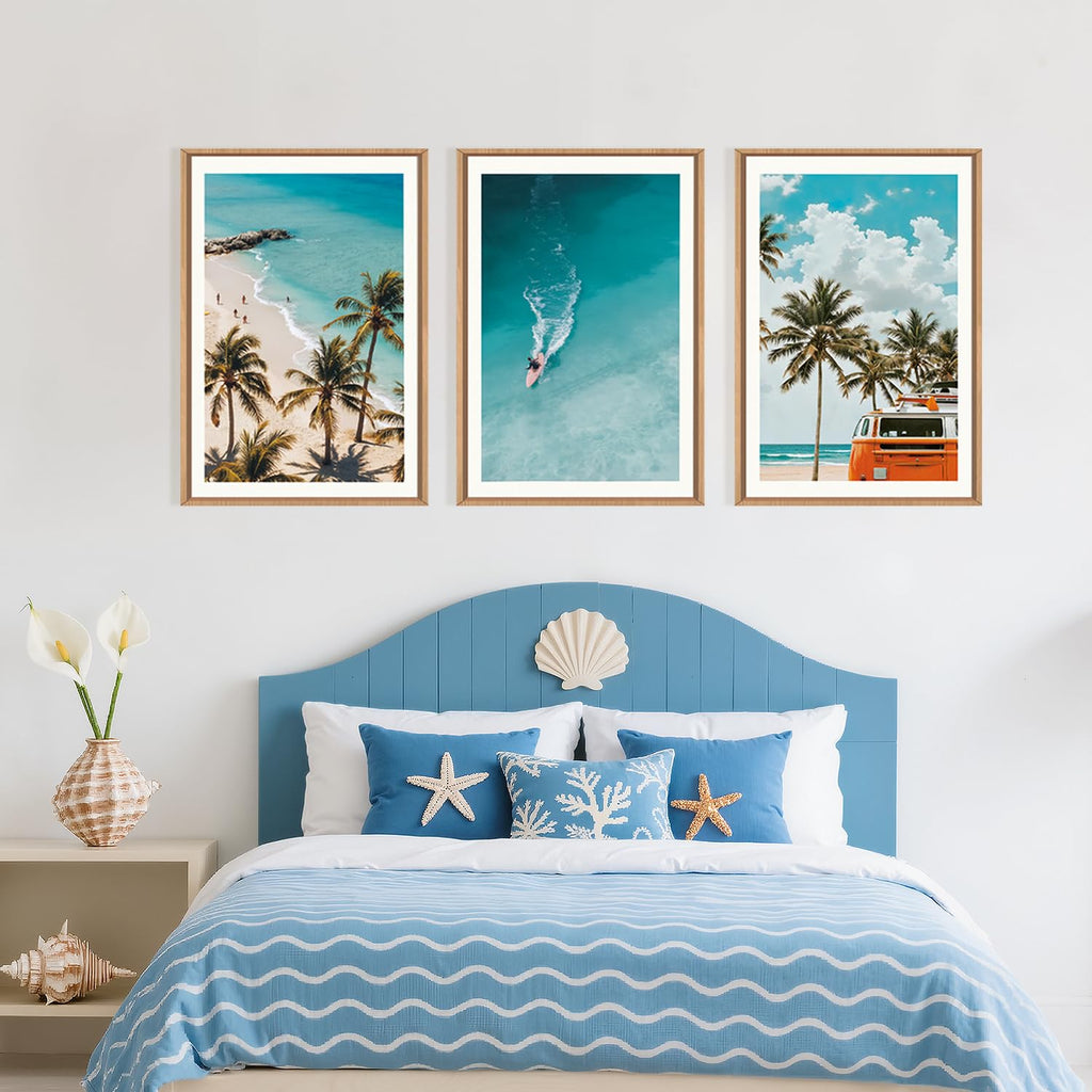 Large Nature Surfboard Beach Framed Canvas Wall Art, Summer Ocean Surfing Wall Decor, Palm Trees Wall Painting, Modern