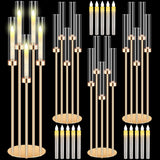 4 Set 5 Arm Gold Candelabra Centerpieces for Table, 35'' Tall Wedding Metal Candlestick Floor Holder Acrylic Clear
