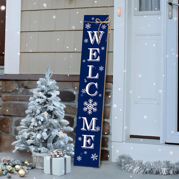 Christmas Porch Sign Xmas Snowflake Welcome Sign Vertical Standing Sign For Front Porch Decor Farmhouse Wall Hanging