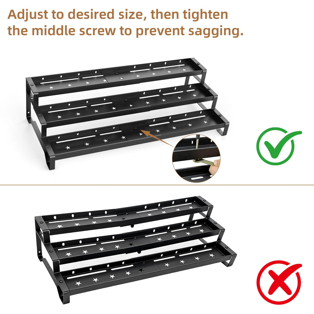 Expandable Spice Rack Organizer for Cabinet 3 Tier Black 1Pack