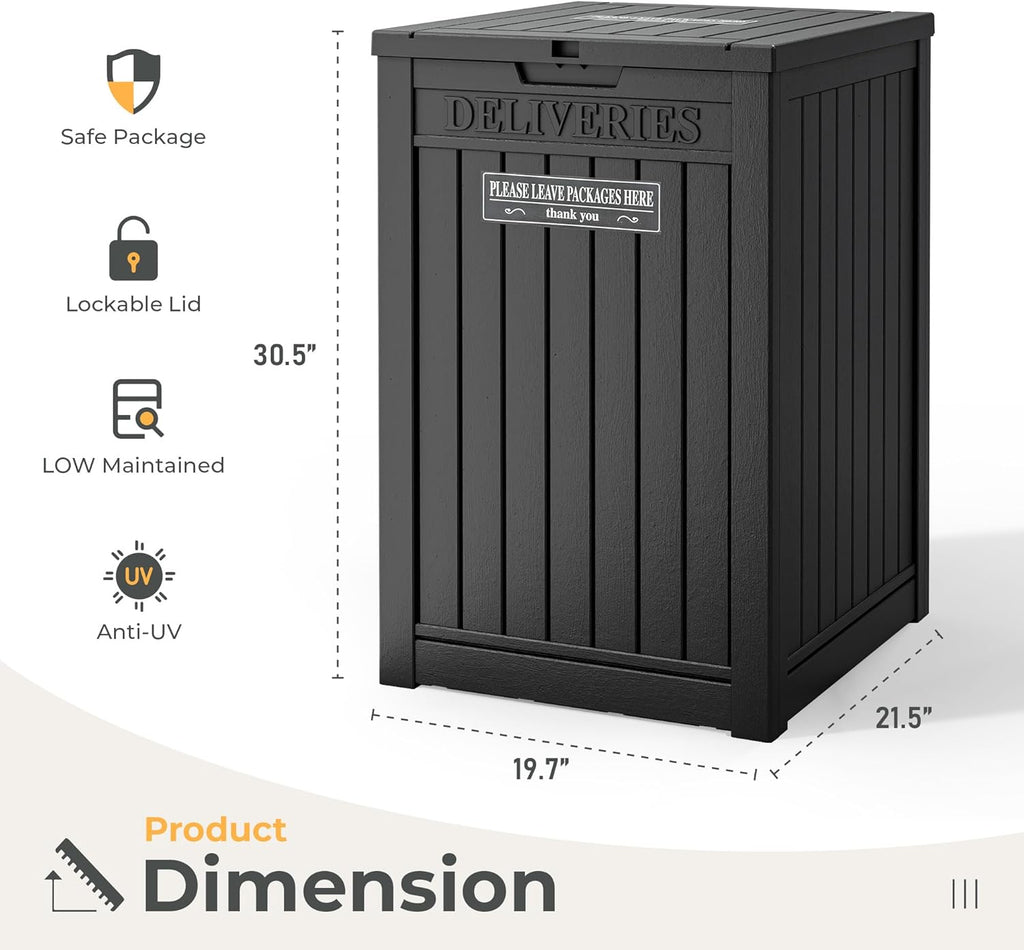 Package Delivery Box With Sign, Lockable Outdoor Storage Box Waterproof Deck Box